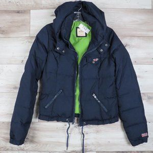 Hollister* Boy's Long Sleeve Hooded Puffer Zipper/Snap Pockets Size~Small (Blue)